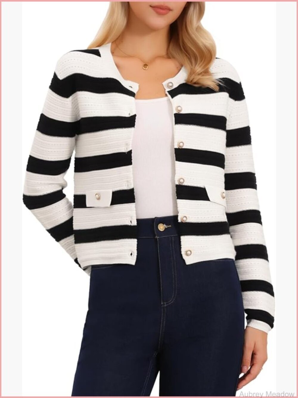 Striped Color Block Button Down Cardigan Knit Long Sleeve Open Front